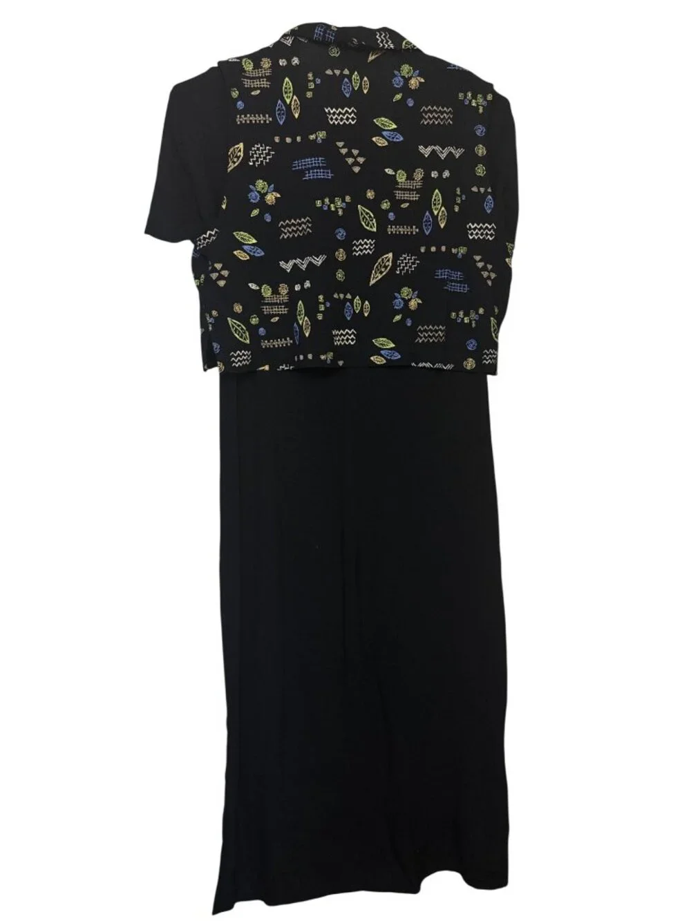 Notations Womens Black Midi Dress With Patterned Button Down Vest Size M - Picture 10 of 14